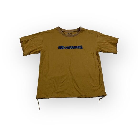 Nirvana NEVERMIND Crew Cropped Graphic Print Embroidered Band Tee T-shirt Sz M - Picture 1 of 7
